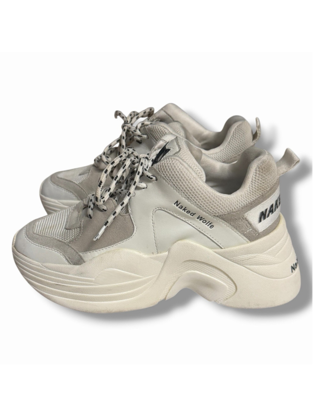 NAKED WOLFE Track Womens White-Gray Lether Lace-Up Chunky Sneakers Size 6 US